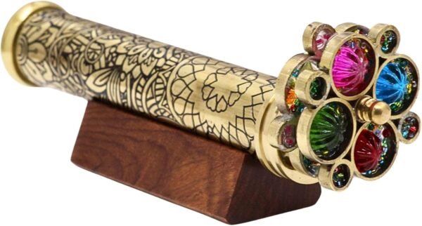 Handcrafted Etched Floral Pattern Lacquered Brass Kaleidoscope 1 Inch Diameter - Image 2